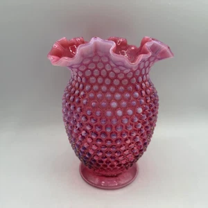 Fenton Mirtillo Opalescente Hobnail Vaso Arruffato, 8" - Foto 1 di 9