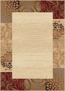 Ivories Border Blocks Country & Floral Area Rug Damask Bordered Flower Carpet - Picture 1 of 9
