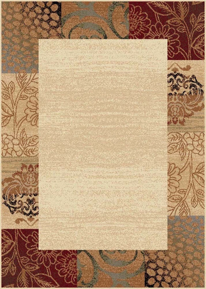 Ivories Border Blocks Country & Floral Area Rug Damask Bordered Flower Carpet - Image 1 of 3