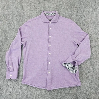 Bugatchi Shirt Mens Medium Purple Long Sleeve Flip Cuff Button Up Preppy Casual - Image 1 of 4
