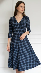 Ilse Jacobsen blaues Kleid 3/4 Arm Gr. L V-Ausschnitt - Bild 1 von 11