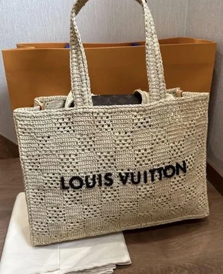 Louis Vuitton Shopper Tote Bag MM M25008 Damier Raffia Beige Purse Sea Auth New - Image 1 of 4