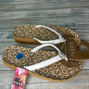 Roxy Flip Flops Size 10 White Comfy Sandals Beach Resort Thong Womens - Picture 1 of 4