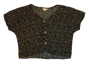 SO Women’s Floral Top Small Cropped Black Rayon Summer Breathable Loose Fit - Picture 1 of 5