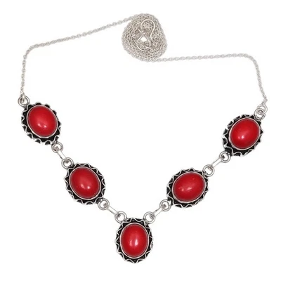 Collar de joyería étnico hecho a mano de piedras preciosas de ónix rojo día de la madre 20 pulgadas Foto 1 de 4