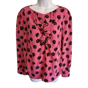 Blusa Moschino Rosa Seda Estampado Dados Volantes Talla 8 - Imagen 1 de 7