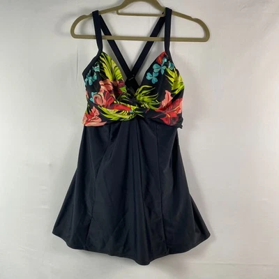 Traje de baño Carol Wior talla 14-16 negro con estampado floral estilo superior de una pieza Foto 1 de 4