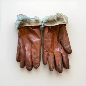 Vtg Genuine Rabbit Fur Lined Burgundy Leather Gloves Women’s Sz 8 Wristlength - Picture 1 of 6