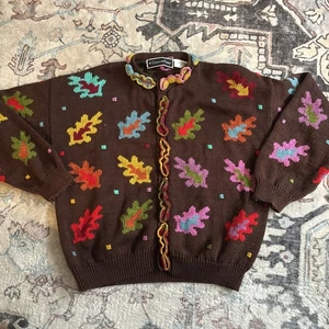 Cárdigan de algodón Christine Foley hojas de otoño otoño niños grandes para mujer Xs - Imagen 1 de 7