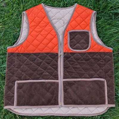 Vintage Corduroy Quilted Upland Hunting Vest Men's XL to 2XL Orange Brown Blaze - Image 1 of 4