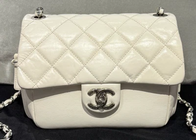 Chanel Classic Flap Chain Shoulder Bag Crossbody White Silver Women Designer - Image 1 of 4