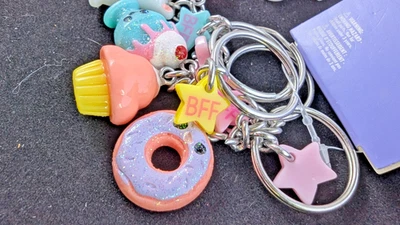 💖 Lot of 18 Cute Kawaii Food Keychains – Milk Cartons, Pizza, Dessert, BFF Cups - Image 1 of 4