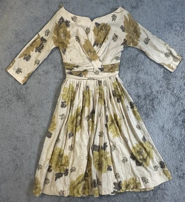 Vestido Vintage Carol Craig Nueva York Mujer Pequeño Neutro Floral Fiesta Años 30 40 Foto 1 de 4