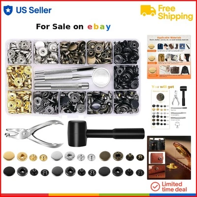 Leather Snap Fasteners Kit 120 Sets Metal Button Snaps for Clothes Bags Crafts - Image 1 of 4
