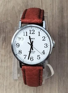 Men's Timex Easy Reader Watch Indiglo WR 32M Silver Tone Brown Leather Band 9" - Picture 1 of 11