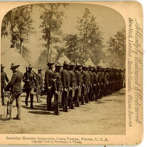 Saturday Morning Inspection Camp Tampa FL Underwood Stereoview - Picture 1 of 3