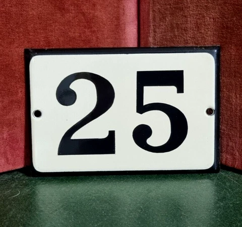 French vintage enamel house sign number 25 for door gate wall street portal Cover