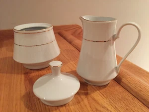 Tienshan J·X (Classic Gold) Lidded Sugar Bowl & REPAIRED 8 oz Creamer 3-pc Set - Picture 1 of 12