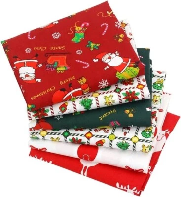 6 PCS Christmas Holiday Printed Cotton Quilting DIY Sewing Patchwork 16x20" - Image 1 of 4