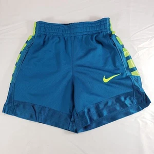 Nike Boys XS Athletic Shorts Teal Neon Yellow Swoosh Adjustable Pockets Dri Fit - Picture 1 of 8