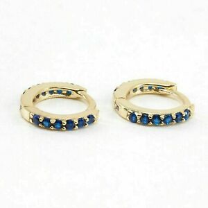 Small Huggie Hoop Earrings 14k Yellow Gold Plated 1Ct Round Lab Created Sapphire