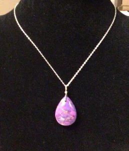 Tehya Oyama Purple Composite Kinsman Turquoise Sterling Silver Pendant Necklace - Picture 1 of 5
