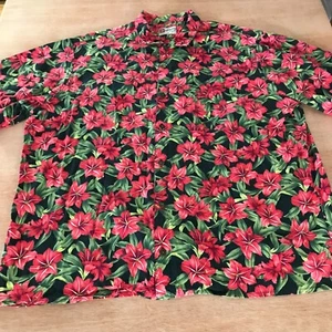 Hilo Hattie Hawaiian Shirt Men 4XL Red Floral Button Up Pocket Short Sleeve - Picture 1 of 9