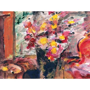 Lovis Corinth Blumenvase auf einem Tisch 1922 großer Leinwand Kunstdruck - Bild 1 von 5