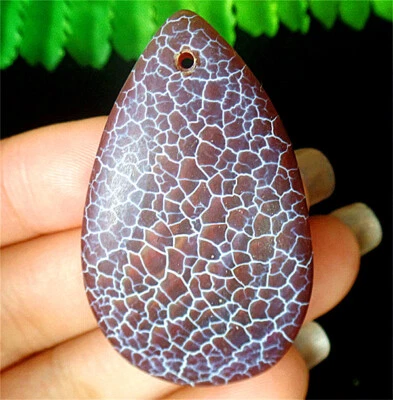 Colgante lágrima ágata venas dragón pulido opaco marrón y 8 mm 49x30x8 mm ZL7129 Foto 1 de 3