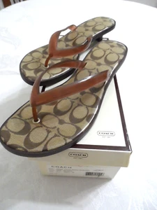 NIB RARE Coach Carin Trans Flip-Flop Shoes Rubber Brown C's Kitten heel 9.5 FREE - Picture 1 of 8