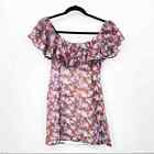 Vanessa Mooney The Joelyn Mini Dress Brown Floral Ruffle Off The Shoulder NEW