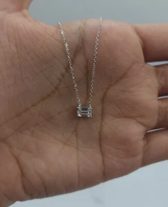 14Kt Gold 0.50 Ct East West Lab Grown Emerald Cut Diamond Pendant Necklace - Picture 1 of 6