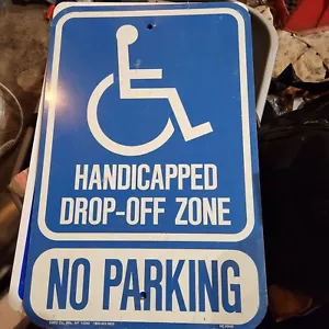 Vintage Metall Handicap Drop Off Schild Stahl blau weiß 18 x 12 cm - Bild 1 von 4