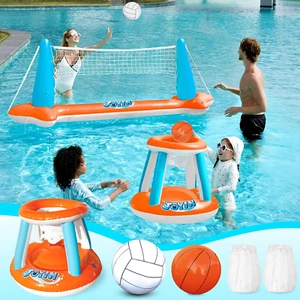 JOYIN Inflatable Pool Float Set Volleyball Net & Basketball Hoops, Floating Swim - Picture 1 of 7