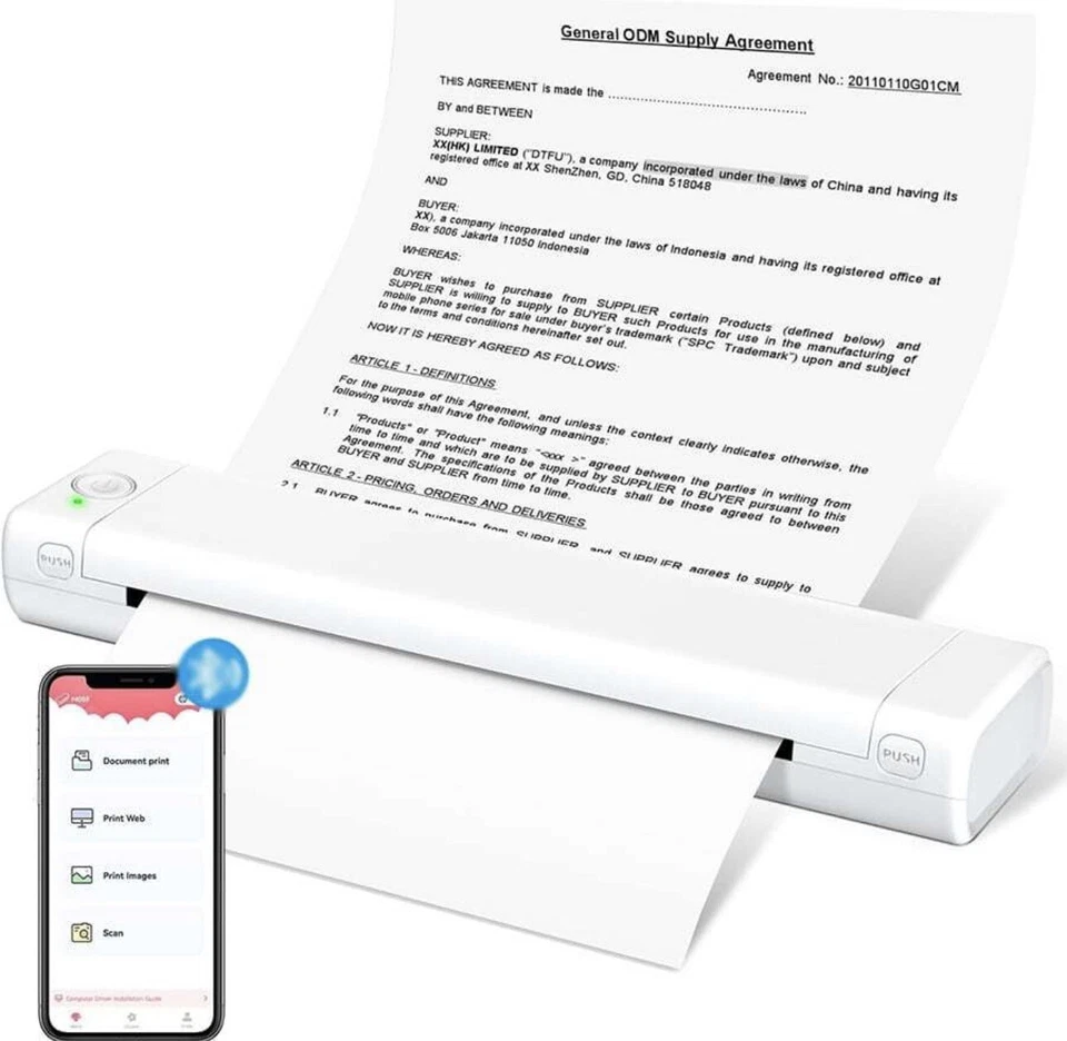 Phomemo M08F Portable Wireless Bluetooth A4 Thermal Printer Inkless (White) - Image 1 of 4