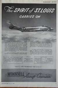 5/1952 PUB MCDONNELL FLUGZEUG USAF F-101 VOODOO ST LOUIS ORIGINAL ANZEIGE - Bild 1 von 1