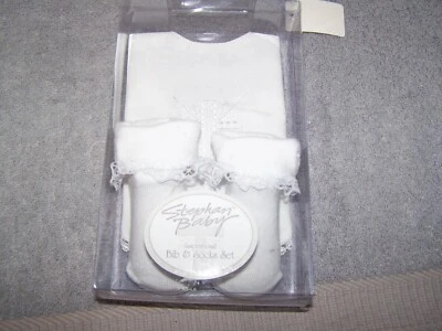 Stephan Baby Girls Bib & Sock Set Inspirational Cross New - Image 1 of 3