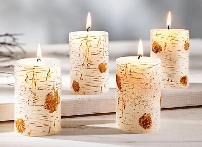 4er-Set Stumpenkerzen »Birke« - Brenndauer: ca.12 Stunden - Dekoration Haus - Bild 1 von 3