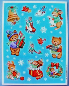 Vtg Hallmark Christmas Bears Bunnies Mice Sticker Sheet - Picture 1 of 3