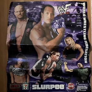 VTG WWF Raw Smackdown 7-Eleven Slurpee Promo Poster Rock Stone Cold HHH Lita &+ - Picture 1 of 18