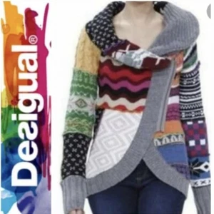 Desigual Womens Cardigan Zip Slim Colorblock Cowl Collar Sweater Size XL - Picture 1 of 13