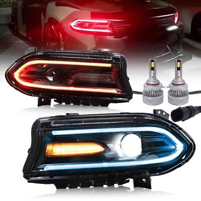 For 2015-2023 Dodge Charger RGB Headlights Color Change DRL Lamps+LED Bulbs Kits - Image 1 of 4