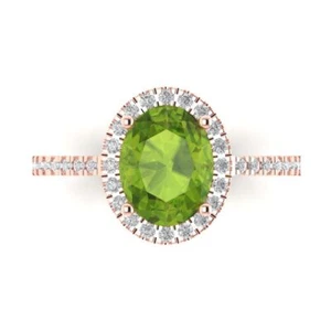 14K Rose Gold Solitaire with Accents Engagement Ring, 2.27 ctw Natural Peridot - Picture 1 of 11