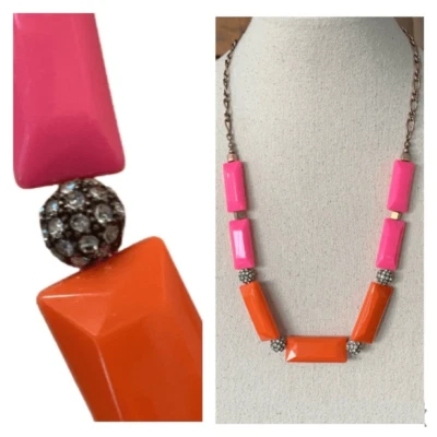 J.Crew Orange & Pink Beaded Statement Necklace with Crystal Accents - Image 1 of 4