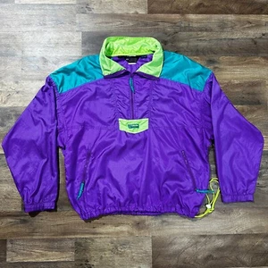 Vintage Columbia 90's Color Block Men's L Windbreaker Purple Radial Sleeve - Picture 1 of 3