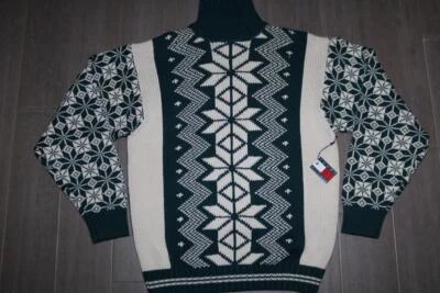ВИНТАЖНЫЙ ПРАЗДНИЧНЫЙ ВЯЗАНЫЙ СВИТЕР TOMMY HILFIGER 90-х ЗЕЛЕНЫЙ БЕЛЫЙ СНЕЖИНКА БОЛЬШОЙ РЕДКИЙ - Изображение 1 из 4