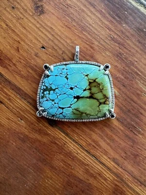 Hermoso colgante turquesa de plata de ley y diamantes hecho a medida Foto 1 de 4