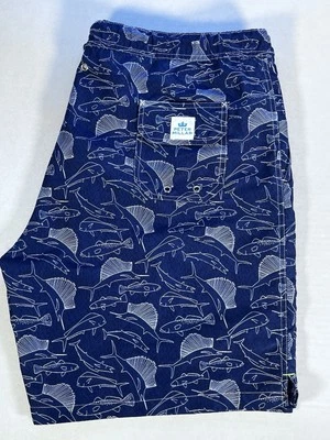 Peter Millar Seaside Swim Trunks Swimwear Mens Large Blue Fish Print Drawstring - Image 1 of 4