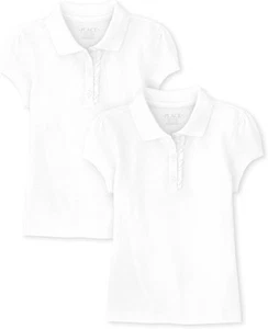The Children's Place Girls Short Sleeve Ruffle Pique Polo Small, White 2-pack  - Picture 1 of 3