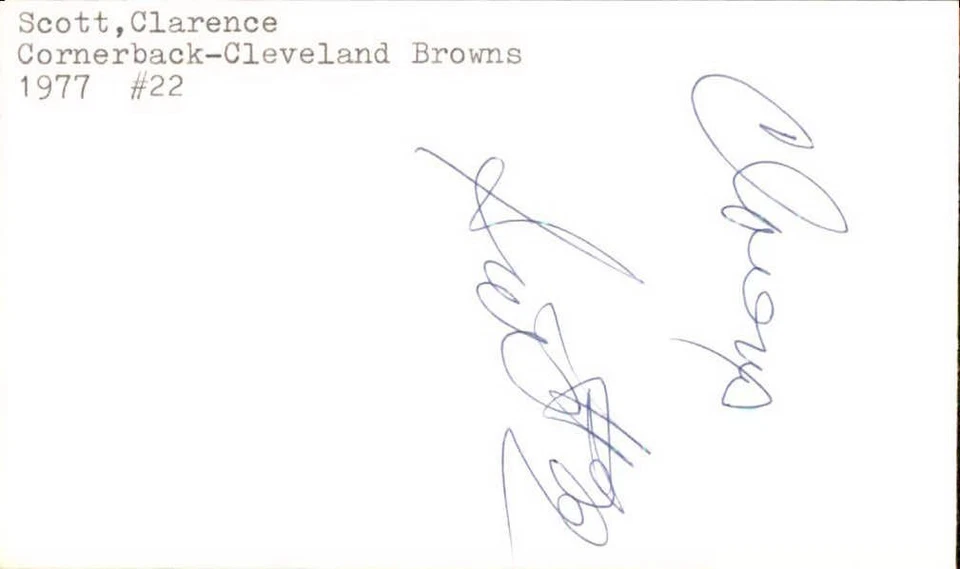 Clarence Scott Signed 3x5 Index Card Cut Browns Autograph Den - Image 1 of 1